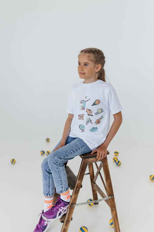 Футболка повседневная белая Volleylife (со стикерами) детский размер