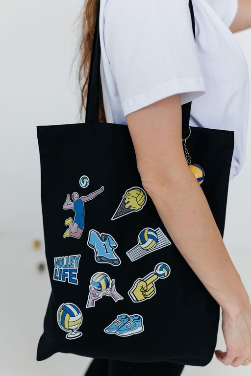 Холщовая сумка со стикерами (черная)