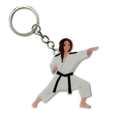 Брелок карате девушка (металлический плоский двусторонний)